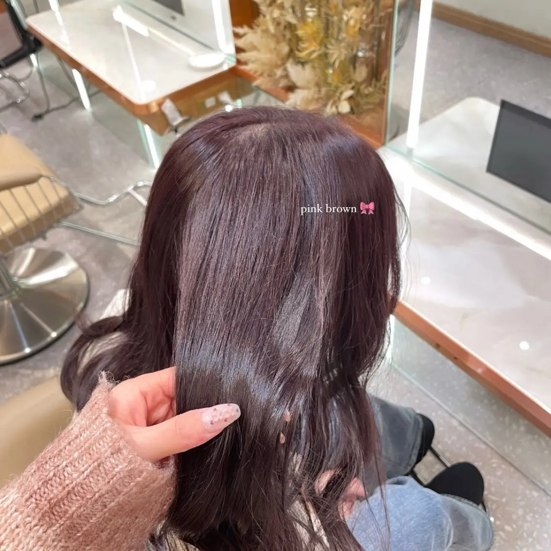 セミロング カラー ブリーチ ブラウンカラー ブリーチなしカラー ピンクカラー ピンクブラウン 穴吹 涼のヘアスタイル