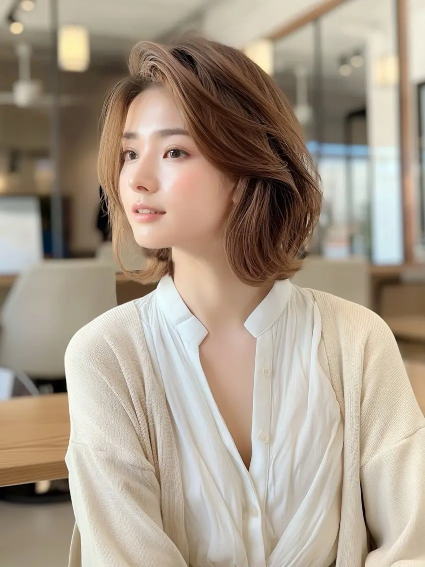 ミディアム カラー 透明感カラー 顔周りカット レイヤーカット カット ヘアカラー トリートメント 艶カラー/縮毛矯正/ 鴨川育弥のヘアスタイル