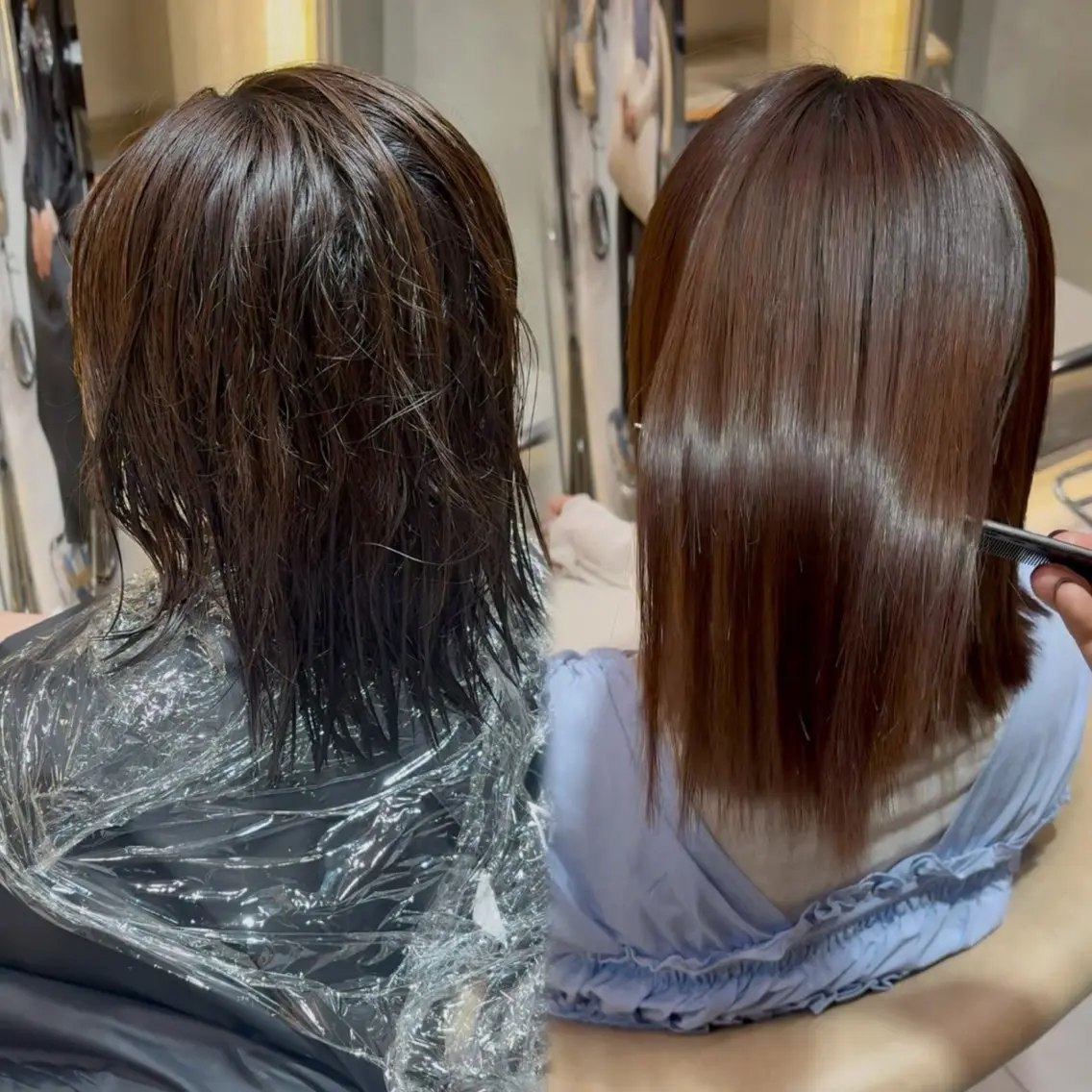 ミディアム 髪質改善 縮毛矯正 縮毛矯正 ミディアム レイヤー 顔周り金山のヘアスタイル