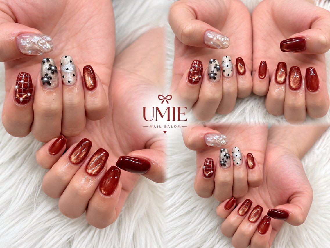 ネイル フットネイル フレンチネイル ジェルネイル ガラスフレンチ マグネットネイル ハンドネイル UMIE NAIL SALONのネイルデザイン