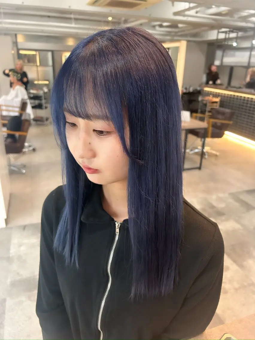 セミロング カラー ブルーカラー ネイビーカラー カット ヘアカラー レイヤー/ハイトーン 艶感/ririkaのヘアスタイル