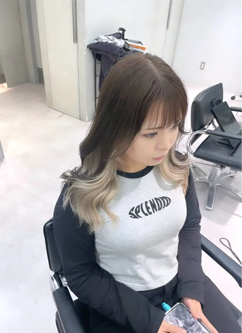 ミディアム カラー カット ヘアカラー トリートメント 湯田 竜也のヘアスタイル
