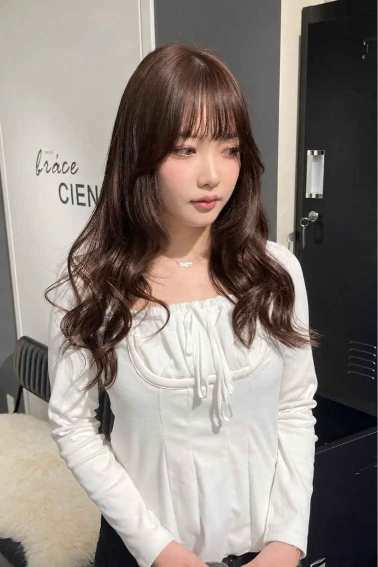 ロング カラー ブラウンカラー チョコレートブラウン 透明感カラー 韓国風ヘア レイヤーカット カット ヘアカラー トリートメント エクステ 縮毛矯正/艶髪/透明 感カラー/NENEのヘアスタイル