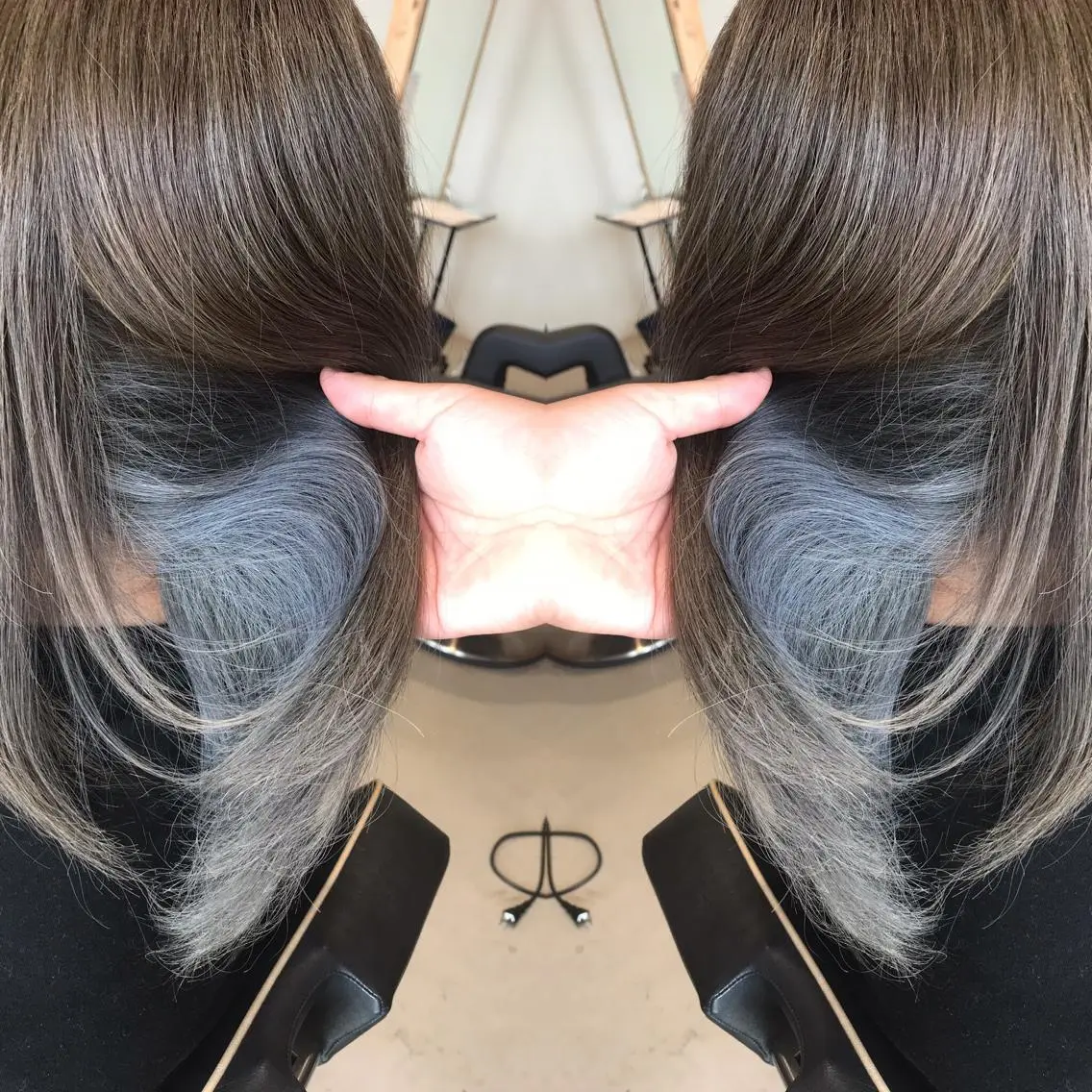 セミロング カラー ブルーカラー グレージュ ヘアカラー 大久保 隆蔵のヘアスタイル