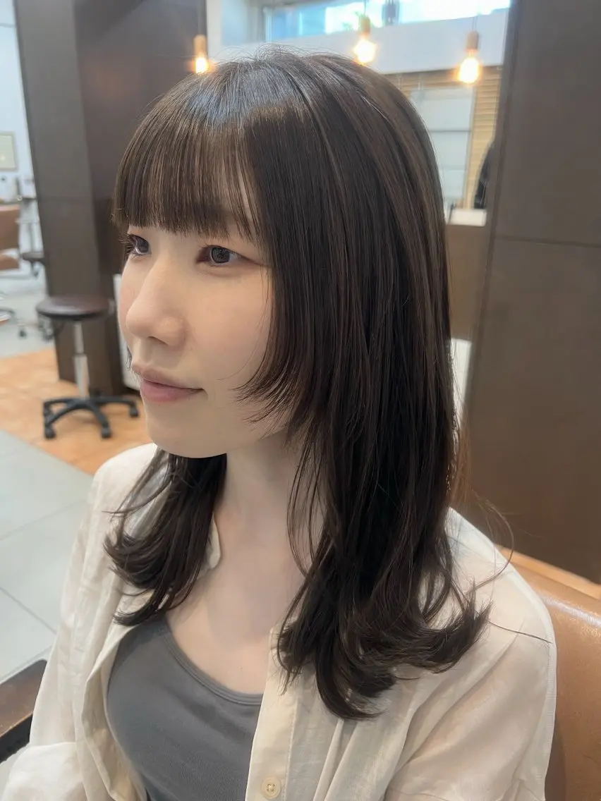 セミロング カラー アッシュ ミント 姫カット カット ヘアカラー 頭皮×髪質改善 透明感カラー💎中村のヘアスタイル
