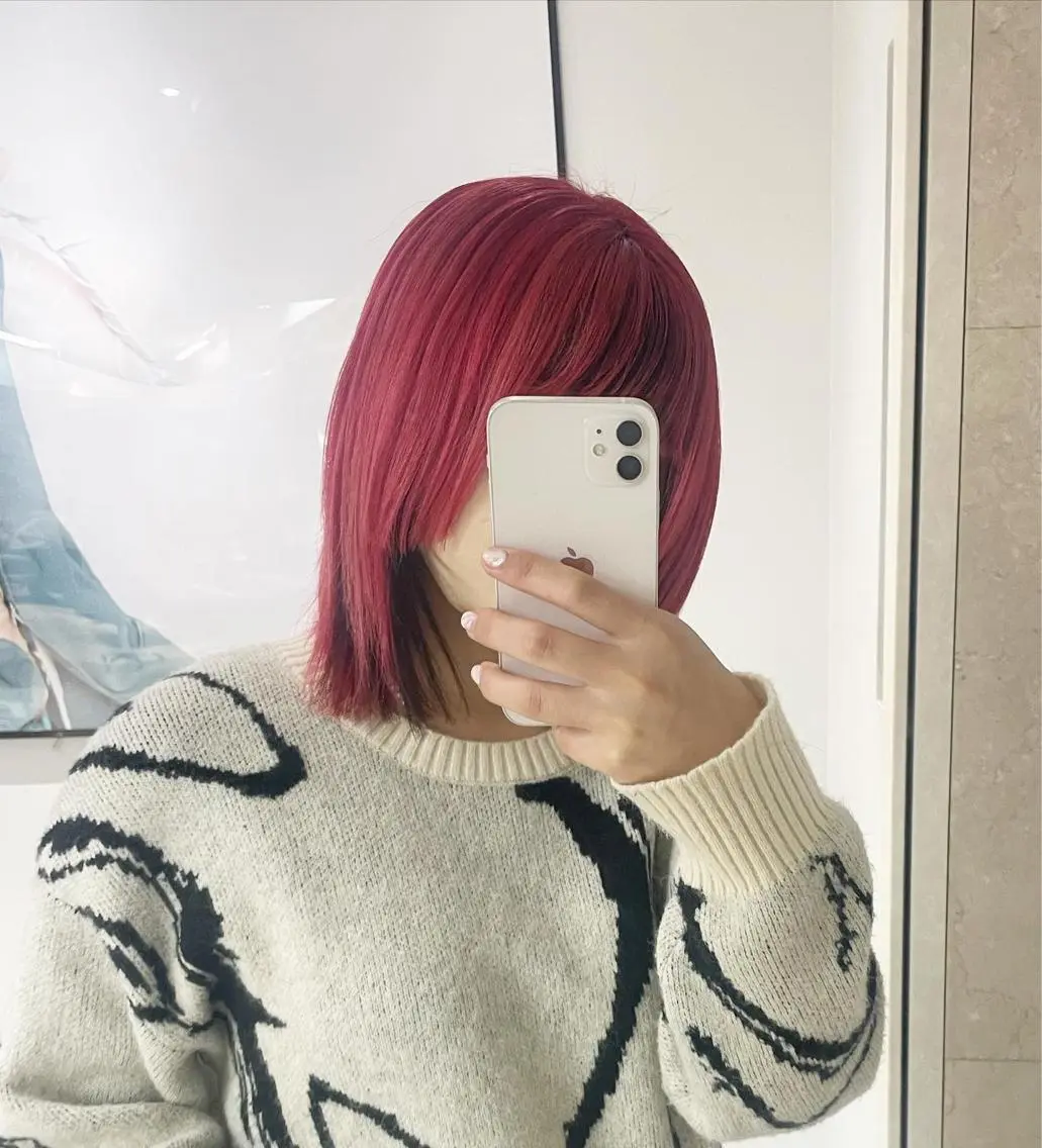 ミディアム カラー ブリーチ ハイトーンカラー ピンクカラー レッドカラー ハイトーンカラー/ さらさのヘアスタイル