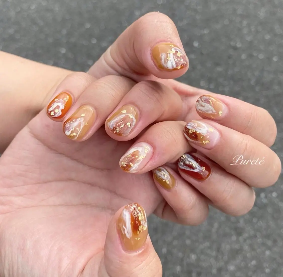ネイル べっ甲ネイル ニュアンスネイル ハンドネイル nailsalon Puretéのネイルデザイン
