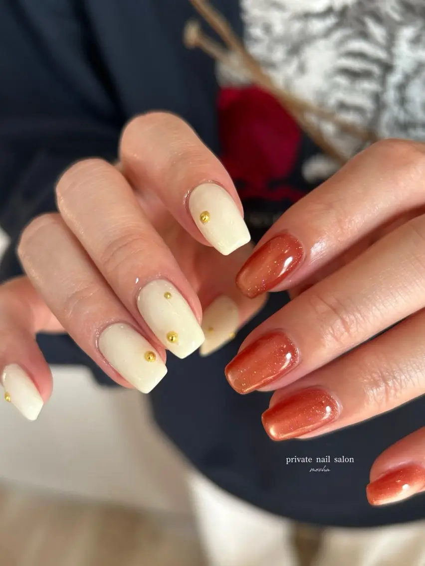 ネイル カジュアル フレンチネイル マグネットネイル ミラーネイル ニュアンスネイル ハンドネイル mocha nailのネイルデザイン