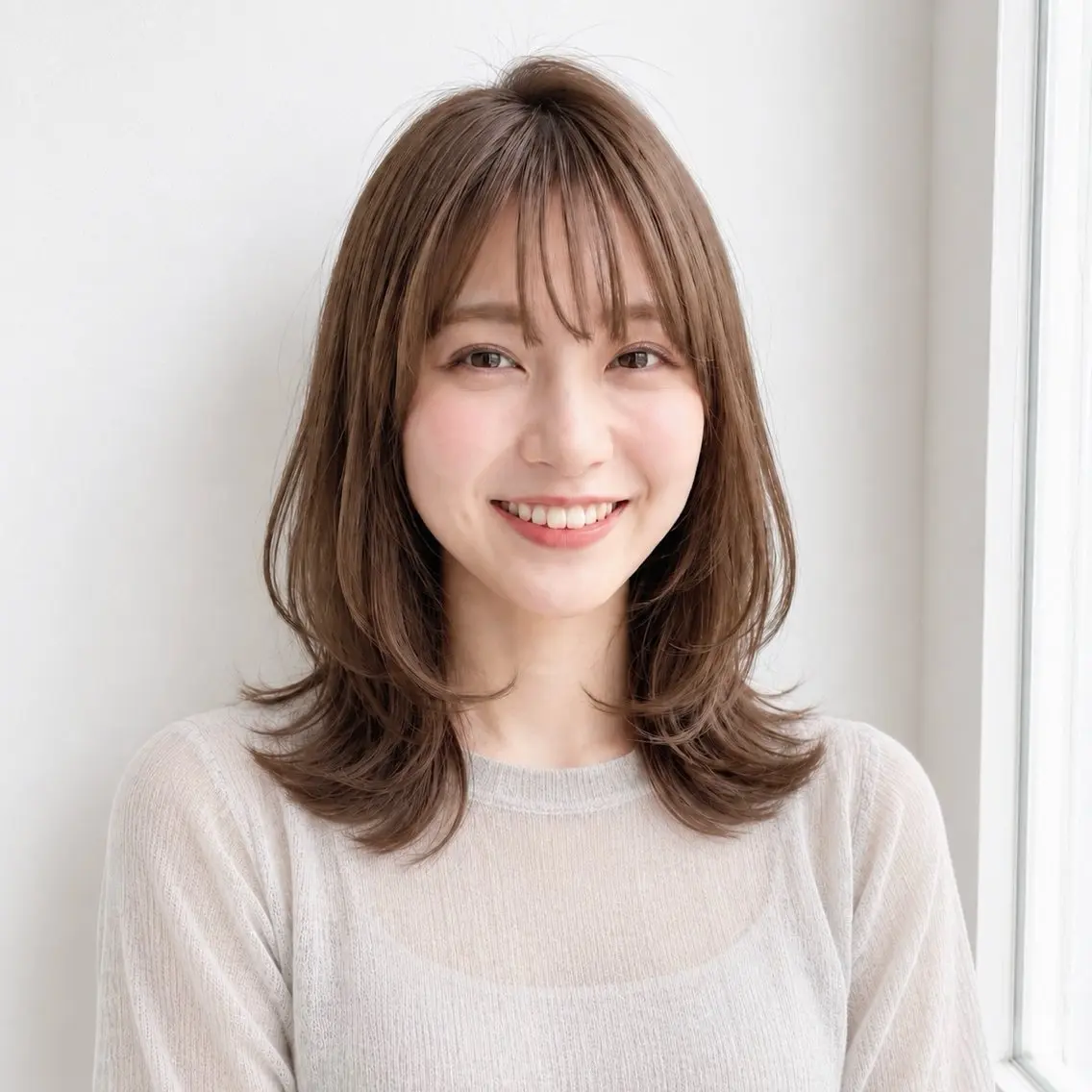 ミディアム カラー ミディアムレイヤー ベージュカラー 透明感カラー オリーブベージュ レイヤーカット カット ヘアカラー トリートメント 銀座/モテ🤍垢抜け レイヤー/ナナコのヘアスタイル