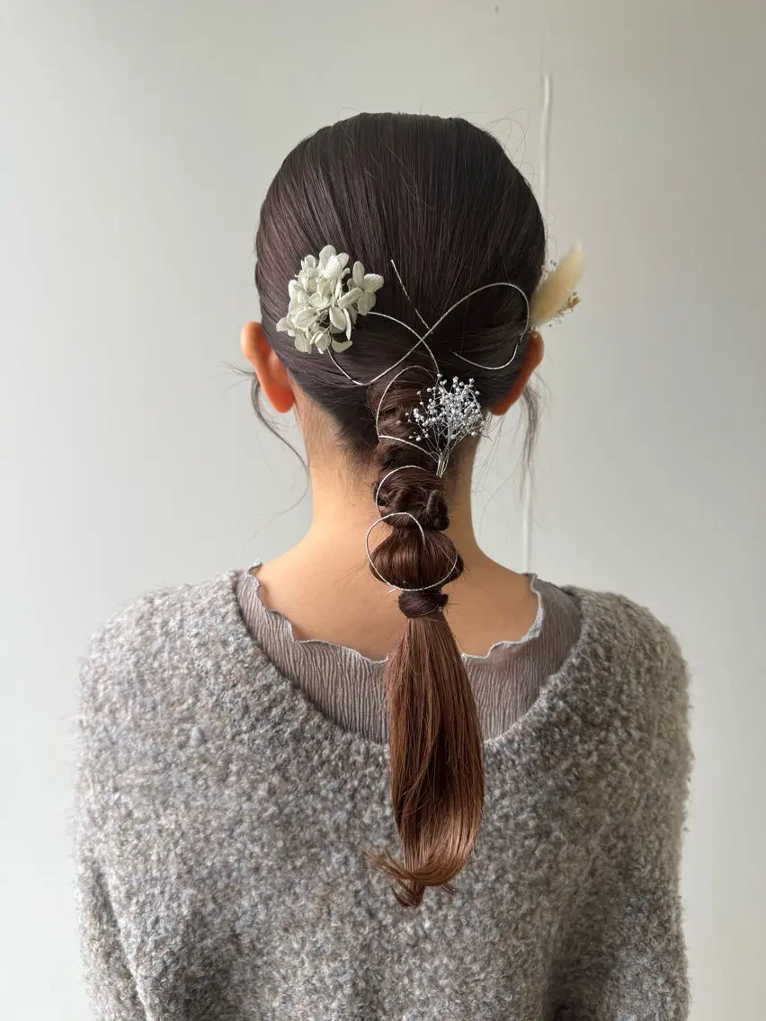 セミロング ヘアアレンジ 結婚式・ブライダル ヘアセット アオトソラ いしざかのヘアスタイル