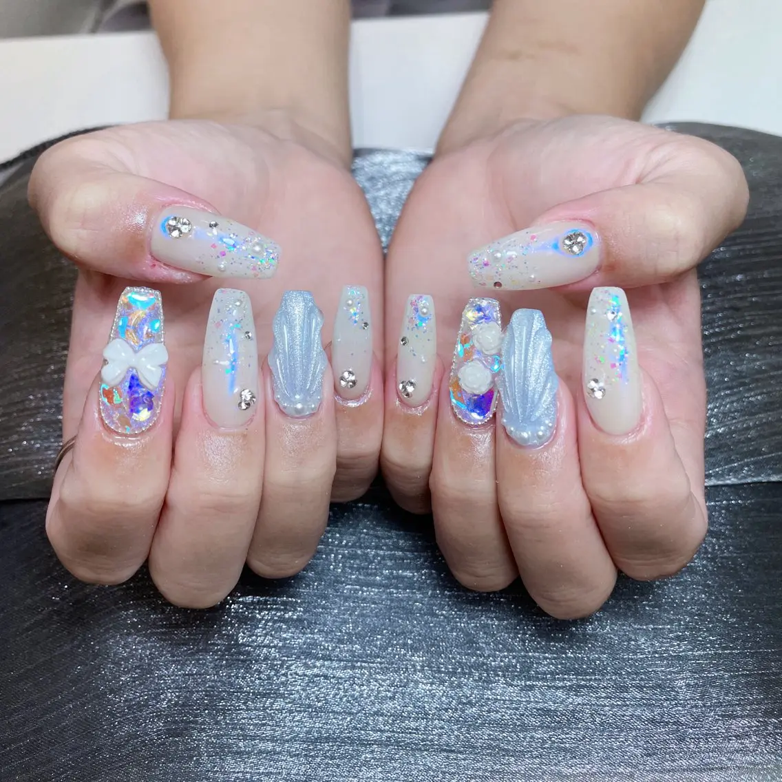 ネイル オーロラネイル キラキラネイル 大理石ネイル(マーブル) スカルプネイル 春ネイル ハンドネイル princess スカルプ専門店のネイルデザイン
