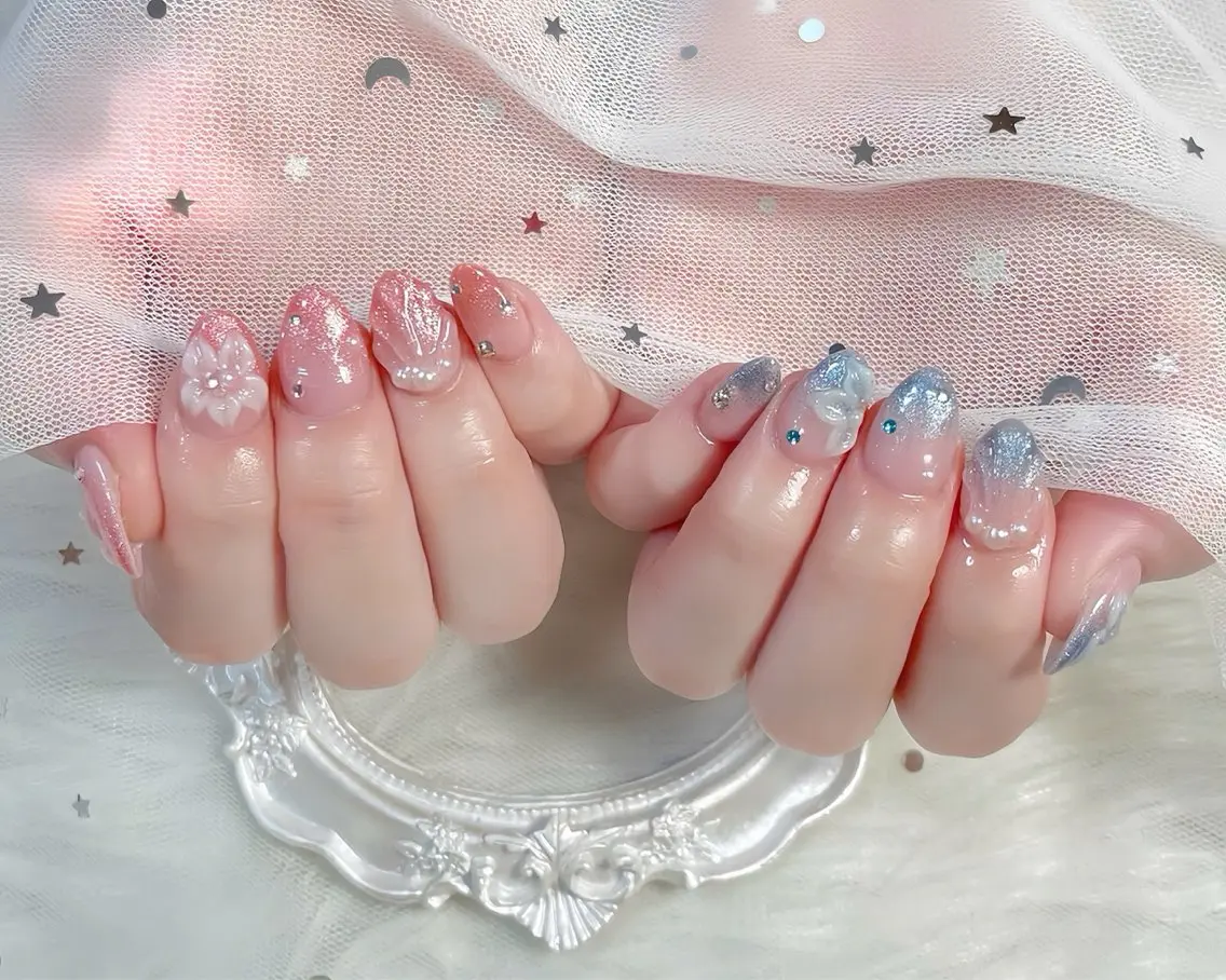 ネイル チークネイル 長さ出し フレンチネイル ジェルネイル グラデーション ハンドネイル THANHTHANH NAILのネイルデザイン