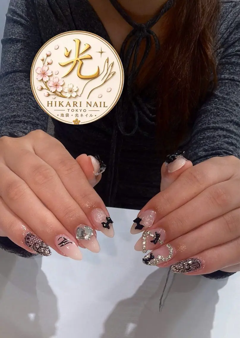 ネイル チークネイル 長さ出し フレンチネイル ガーリー ハロウィン ハンドネイル HikariNail Ikebukuroのネイルデザイン