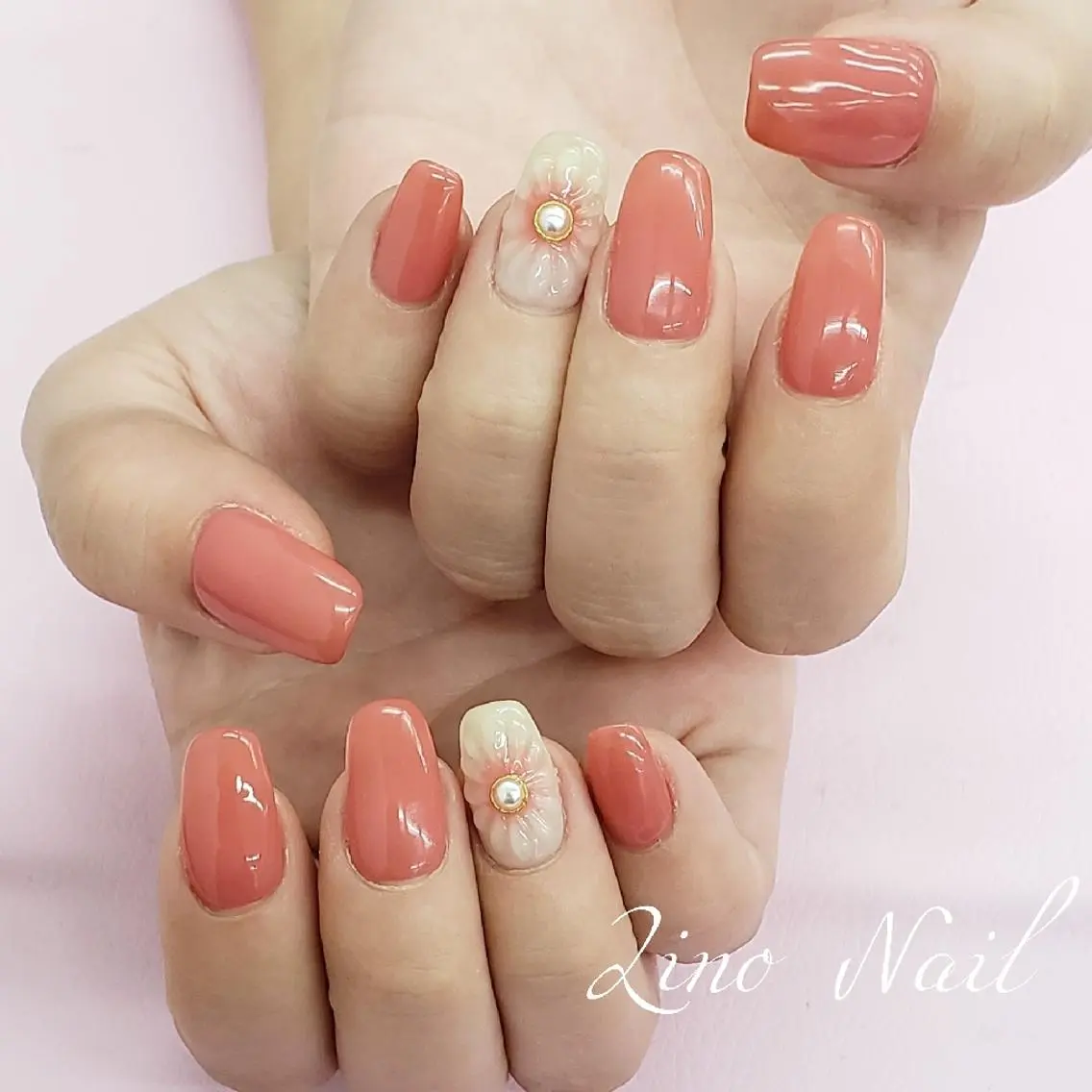 ネイル アートネイル カジュアル フラワーネイル ジェルネイル 持ち込み Lino Nailのネイルデザイン