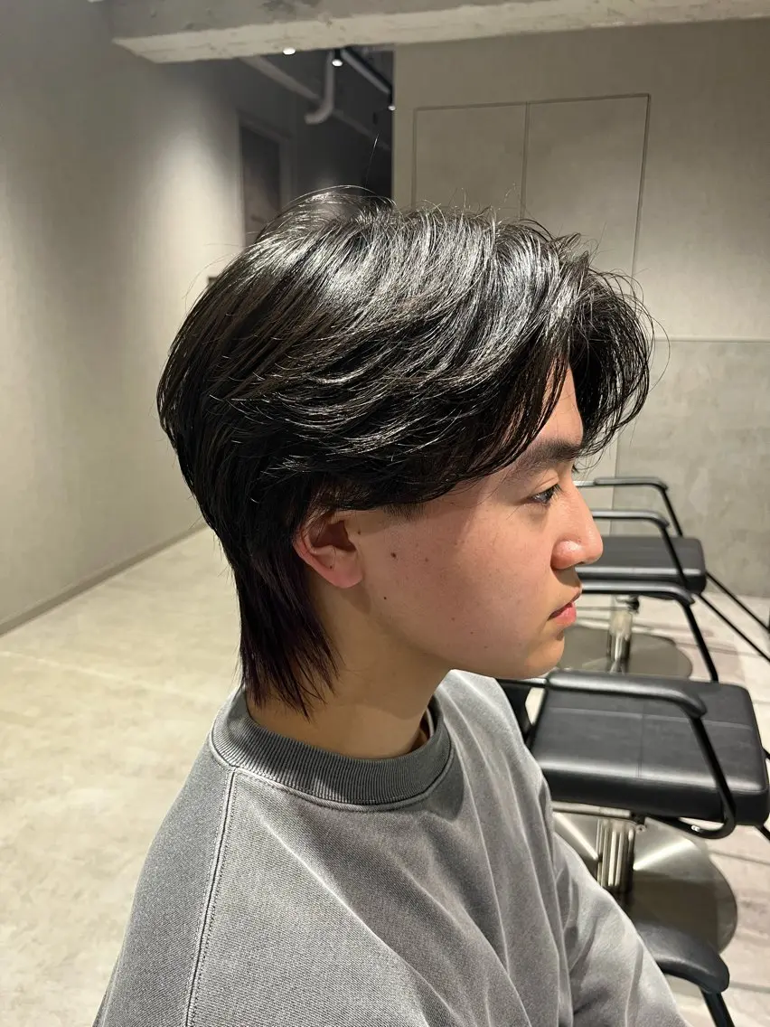 ショート カラー パーマ メンズ センターパート ダウンパーマ メンズパーマ メンズウルフカット ウルフカット カット パーマ トリートメント 【メンズ縮毛矯正/ Ryoka】のヘアスタイル