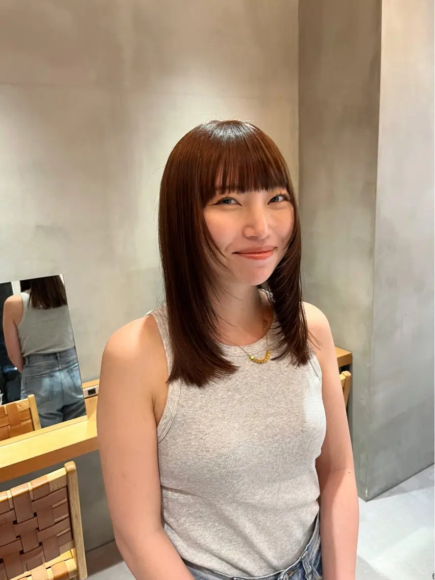 セミロング カラー カット ヘアカラー トリートメント 縮毛矯正ボブ&顔まわ レイヤー♡TOMOEのヘアスタイル