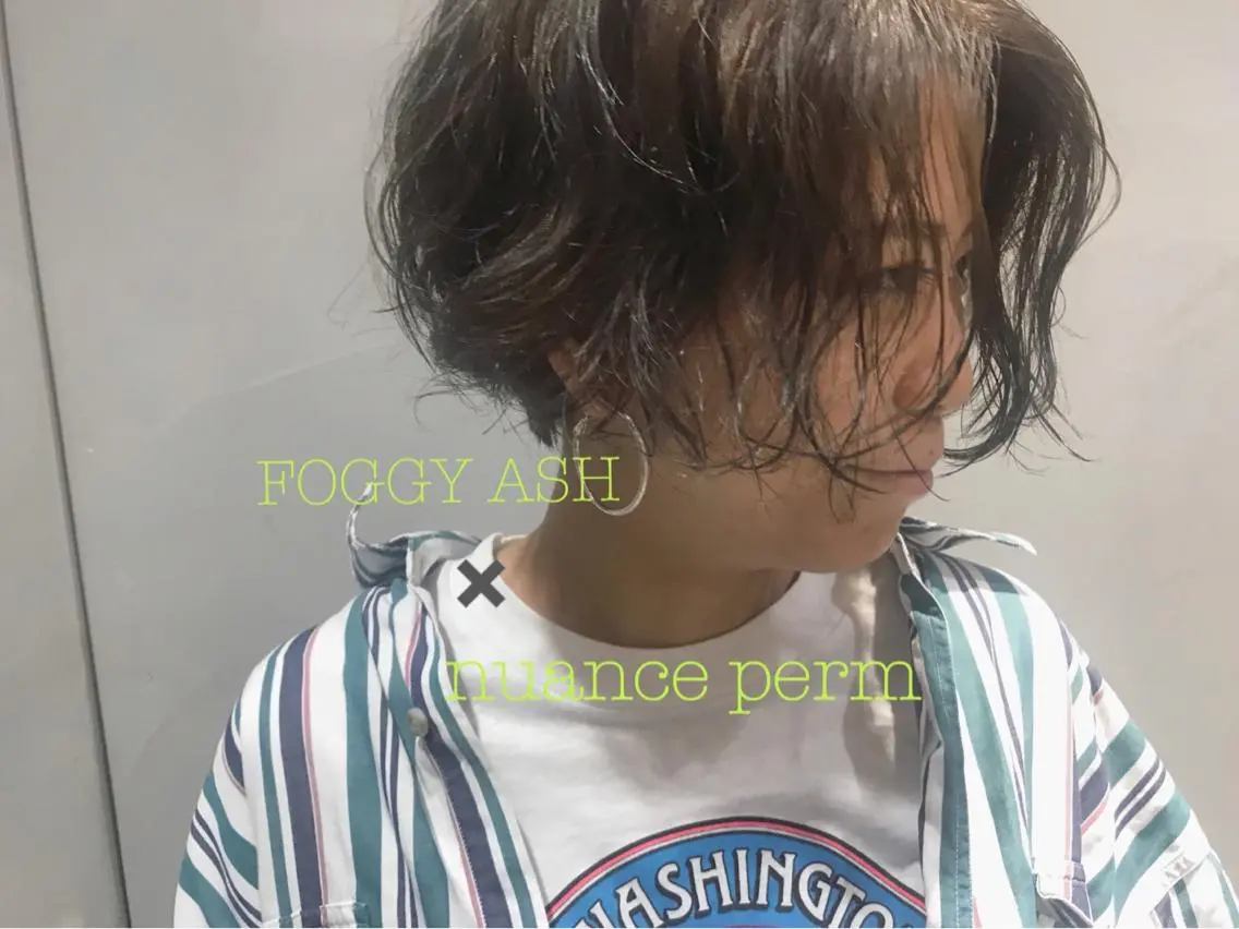 ショート カラー パーマ ショートヘア オリーブ透明感カラー 表参道/MIKUのヘアスタイル