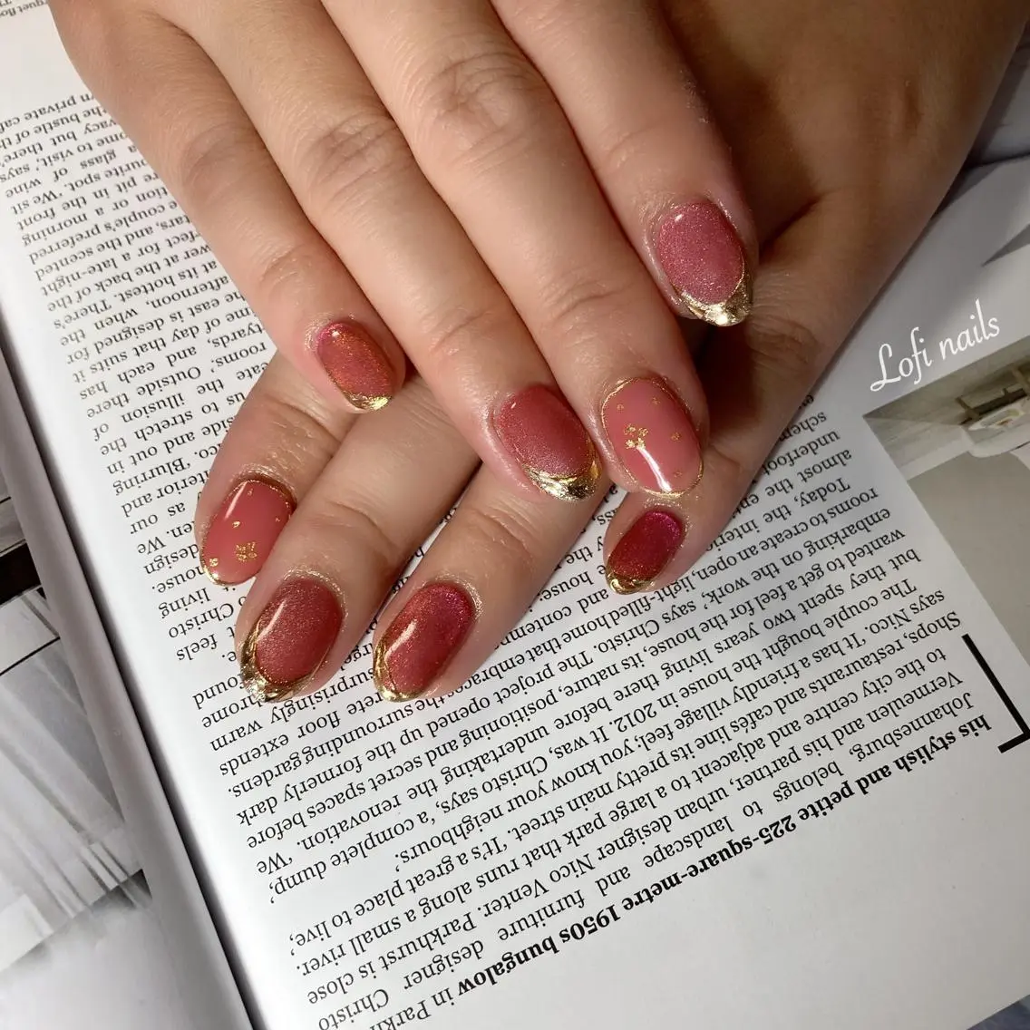 ミディアム ネイル フレンチネイル ガラスフレンチ Lofi nails ゆきこのネイルデザイン