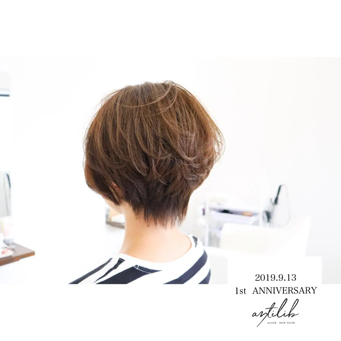 ショート カラー ヘアアレンジ 切りっぱなしボブ ショートボブ アディクシーカラー アクアカラー 透明感カラー SHO担当髪質改善 東加古川アーティブのヘアスタイル