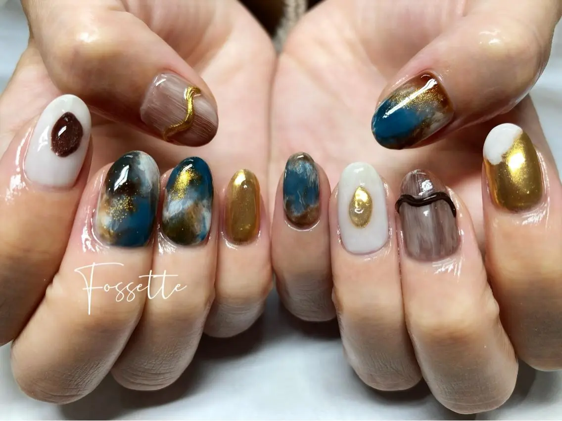 ネイル マグネットネイル ミラーネイル ニュアンスネイル ぷっくりネイル ハンドネイル nailsalon Fossetteのネイルデザイン
