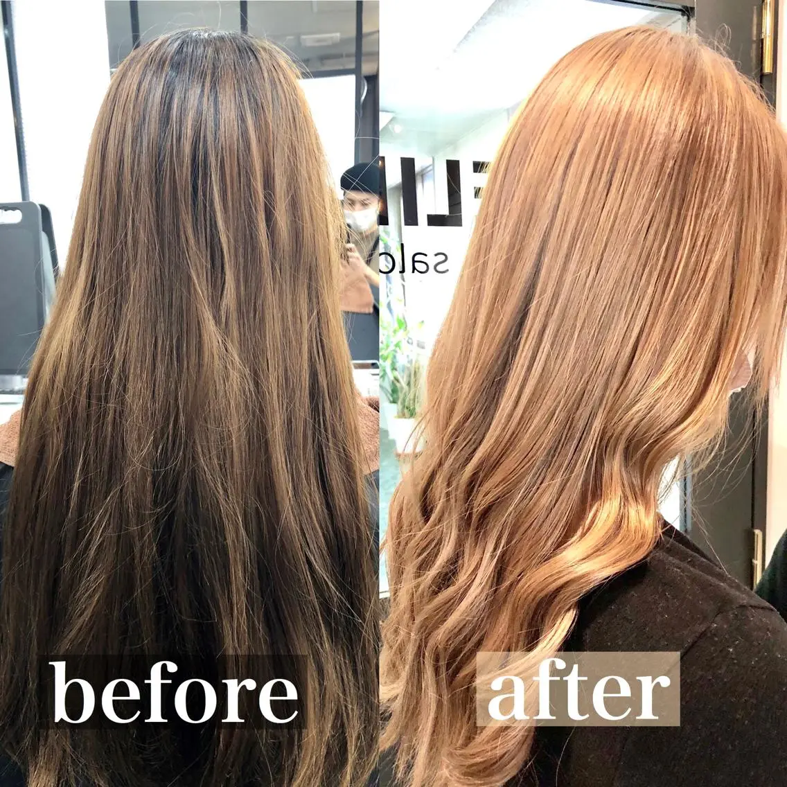 ロング カラー ベージュカラー ブリーチ ヘアカラー トリートメント 難波/心斎橋/ボブ/ 髪質改善/ハイトーンのヘアスタイル