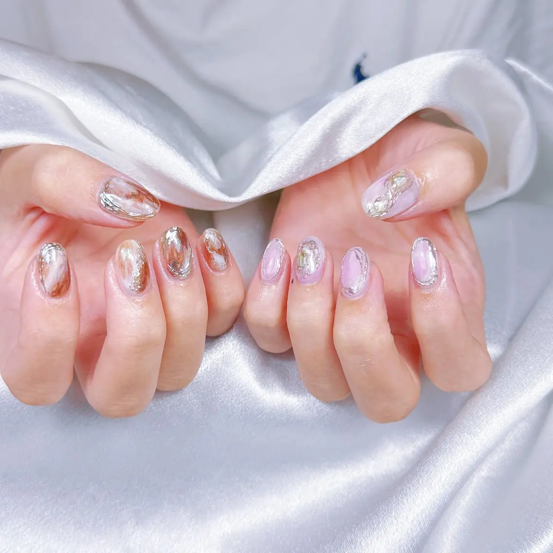ネイル アートネイル フレンチネイル ジェルネイル 韓国ネイル ミラーネイル ハンドネイル Rin Nail 新大久保店のネイルデザイン
