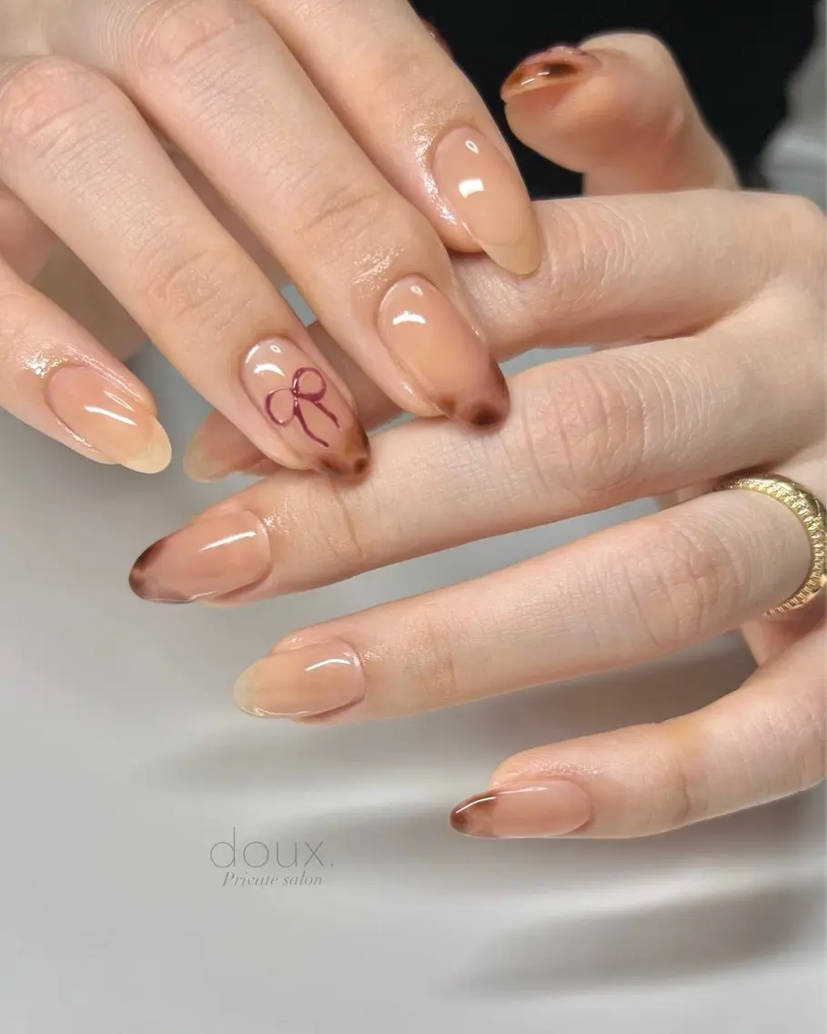 ネイル アニマル柄 アートネイル 韓国ネイル ニュアンスネイル リボン doux. nailのネイルデザイン