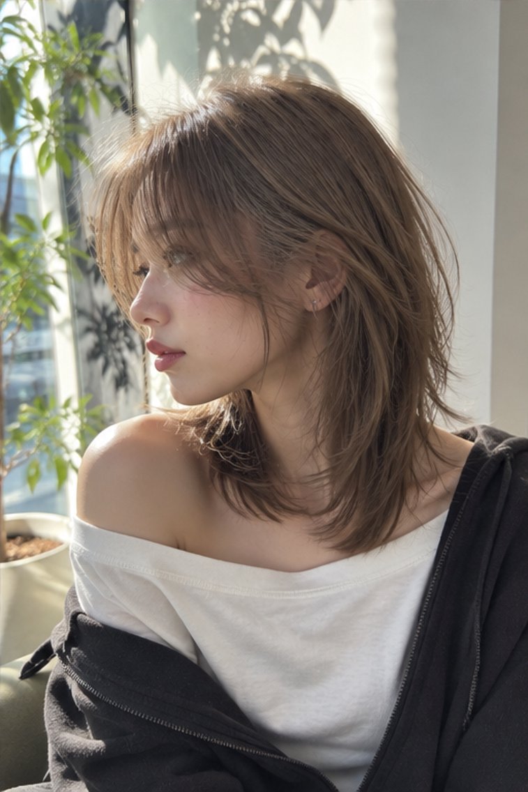 ミディアム カラー ミディアムレイヤー くびれヘア 顔まわりレイヤー レイヤーカット カット ヘアカラー トリートメント 銀座/ハイレイヤー/ 艶髪カラー/田中颯士のヘアスタイル