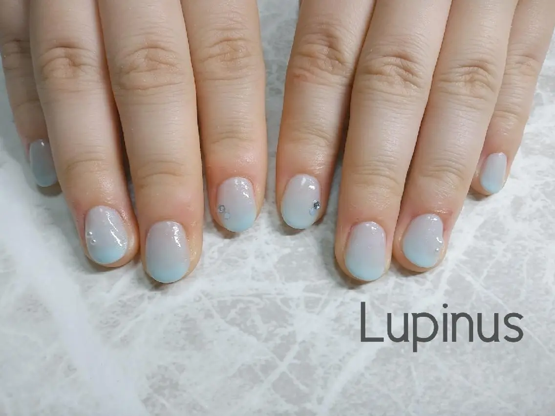 ネイル ブルー クリアネイル グラデーション Lupinus ルピナスのネイルデザイン