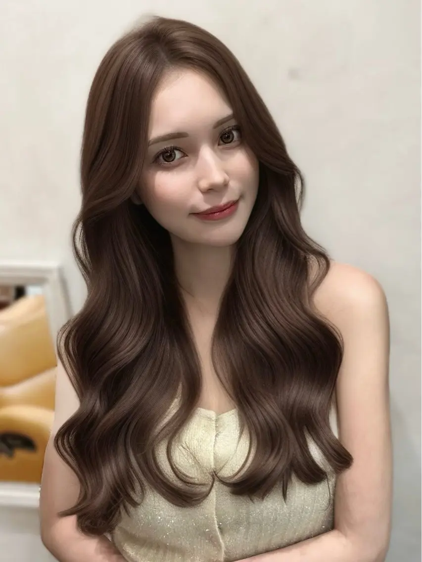 ロング シアーブラウン 顔周りカット 韓国風ヘア 似合わせカット カット ヘアカラー トリートメント 小顔くびれヘア 顔まわり銀座/さやかのヘアスタイル