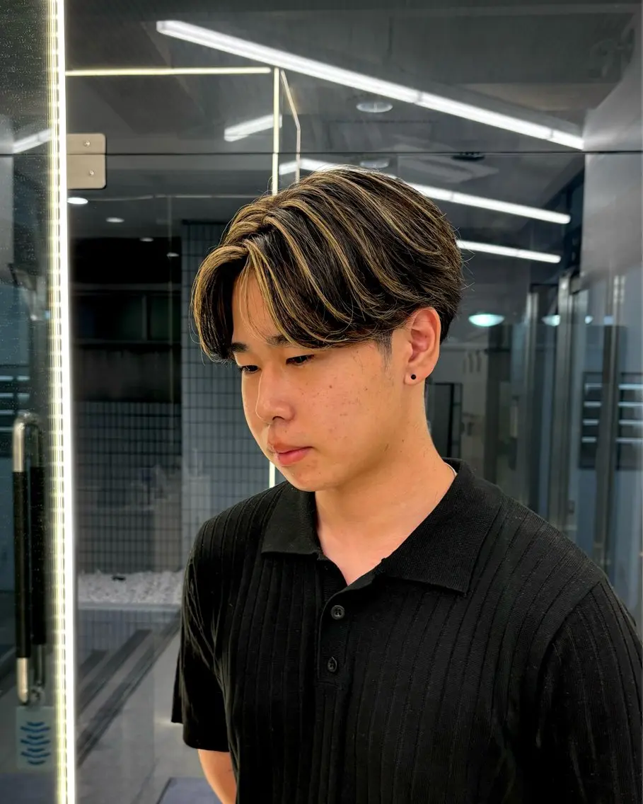 ニュアンスパーマ+ハイライト+メンズカットの写真