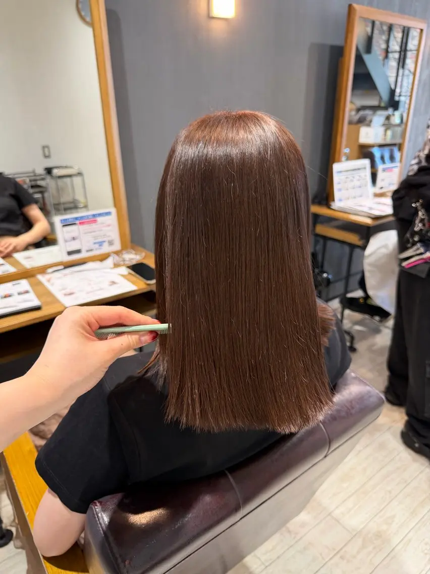 ミディアム カット ヘアカラー トリートメント ayumi / 郡山/暖色カラーのヘアスタイル