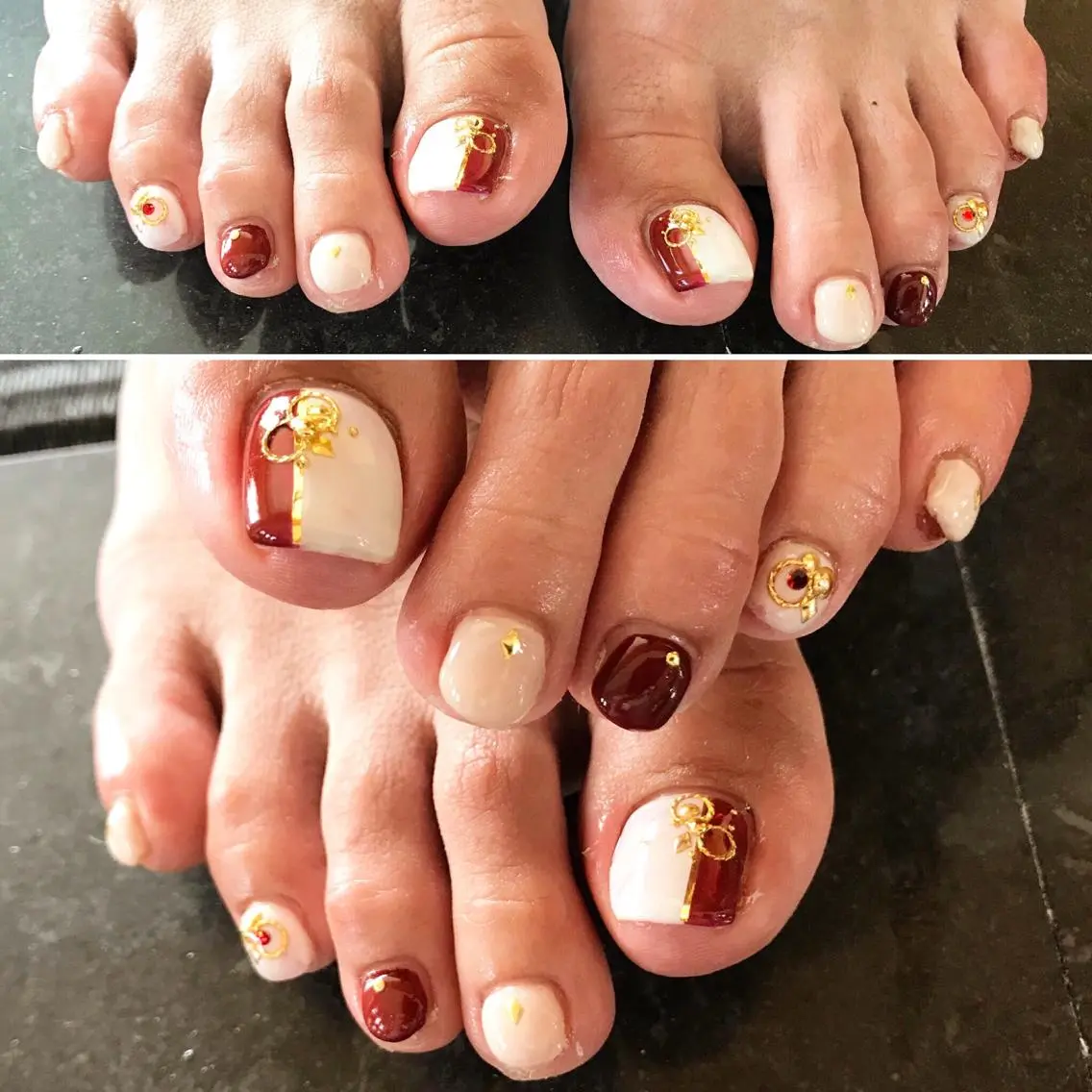 ネイル ボルドー フットネイル シンプルネイル 春ネイル 夏ネイル nail fufla ♡yamane♡のネイルデザイン
