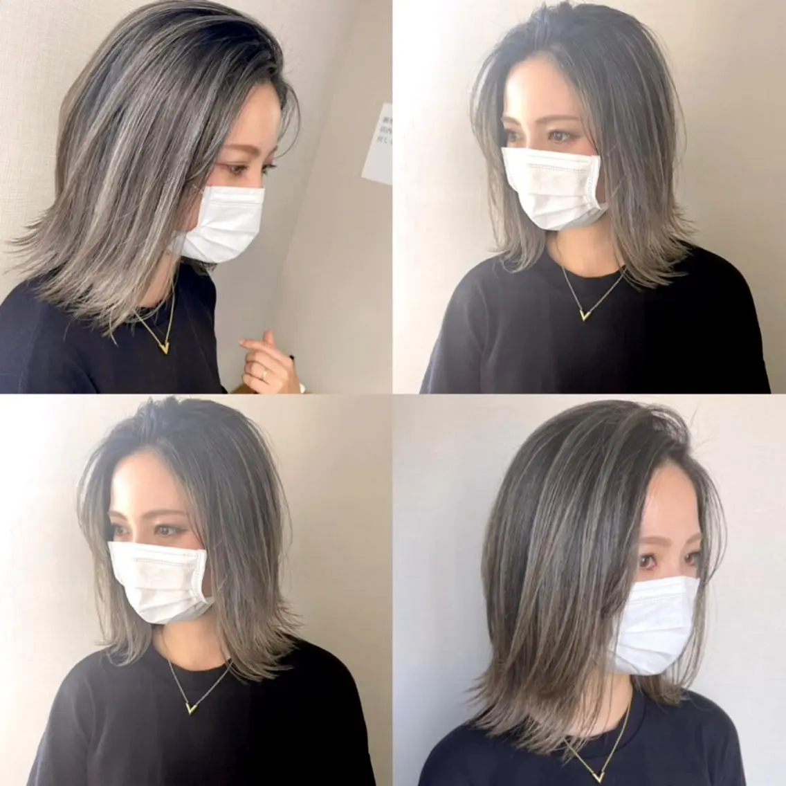 ミディアム カラー 切りっぱなしボブ バレイヤージュ ボブ レイヤーカット カット ヘアカラー 松井那津子 /ハイライトブリーチのヘアスタイル