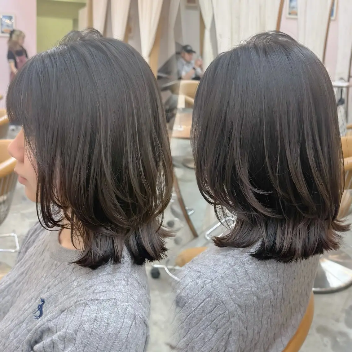 ミディアム カット ヘアカラー トリートメント りな💗垢抜け前髪/ レイヤー💗縮毛矯正のヘアスタイル