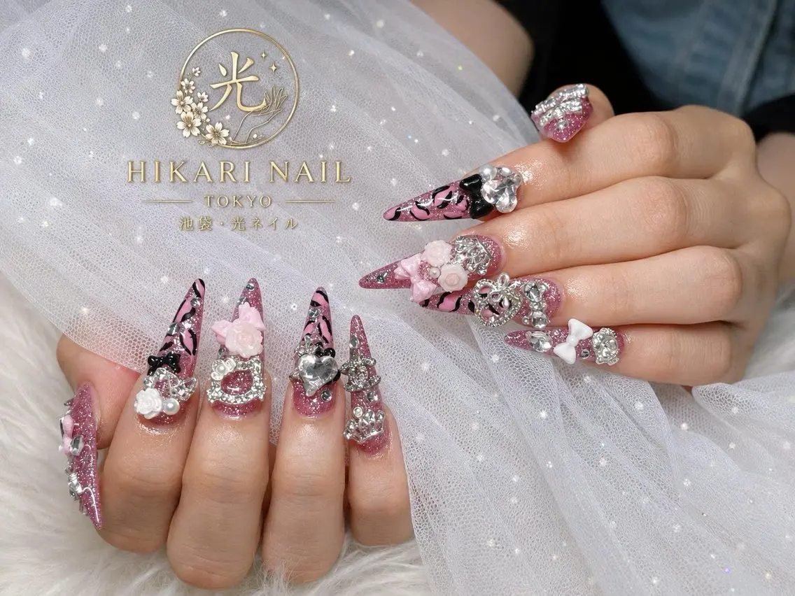ネイル チークネイル 長さ出し フレンチネイル ガーリー ハロウィン ハンドネイル HikariNail Ikebukuroのネイルデザイン