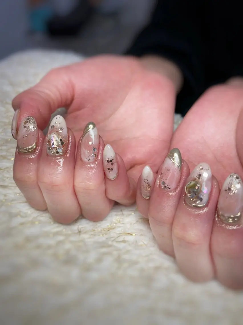ネイル ラメ(グリッター) 大理石ネイル(マーブル) ミラーネイル ニュアンスネイル ハンドネイル nail ayacaのネイルデザイン