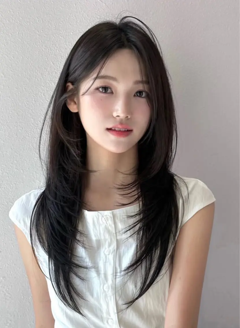 ロング カラー ブリーチ ブリーチなしカラー 髪質改善 韓国風ヘア レイヤーカット カット ヘアカラー トリートメント ヘアセット 韓国風レイヤーカラー ライムのヘアスタイル