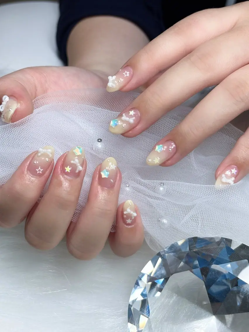 ネイル 長さ出し キラキラネイル 韓国ネイル ロングネイル 夏ネイル ハンドネイル Sully Nail Labのネイルデザイン