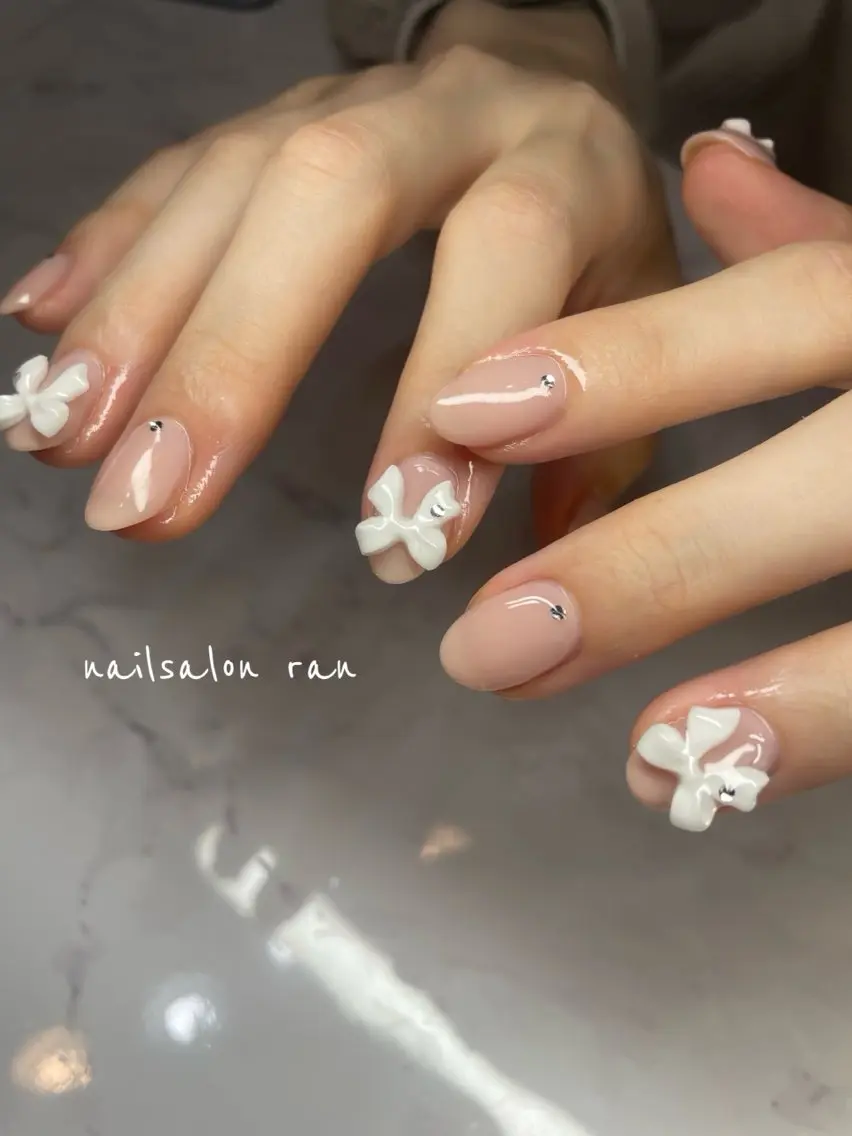 ネイル リボン シンプルネイル ハンドネイル ハンドケア nailsalon ranのネイルデザイン