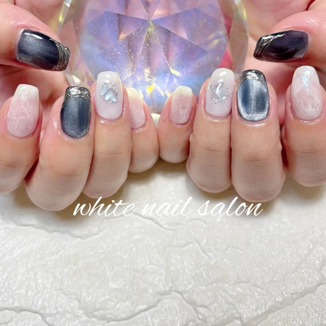 ネイル フットネイル ラメ(グリッター) ホワイト ハンドネイル white nail salonのネイルデザイン