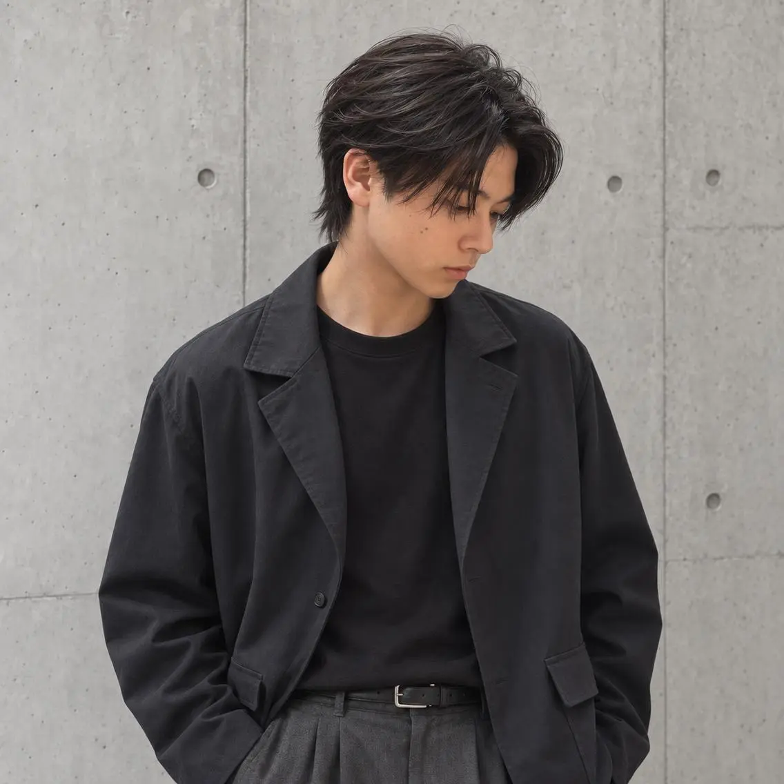 メンズ センターパート メンズ韓国風 メンズウルフカット ウルフカット カット 韓国風メンズヘア 渋谷  🦢Yuiのヘアスタイル