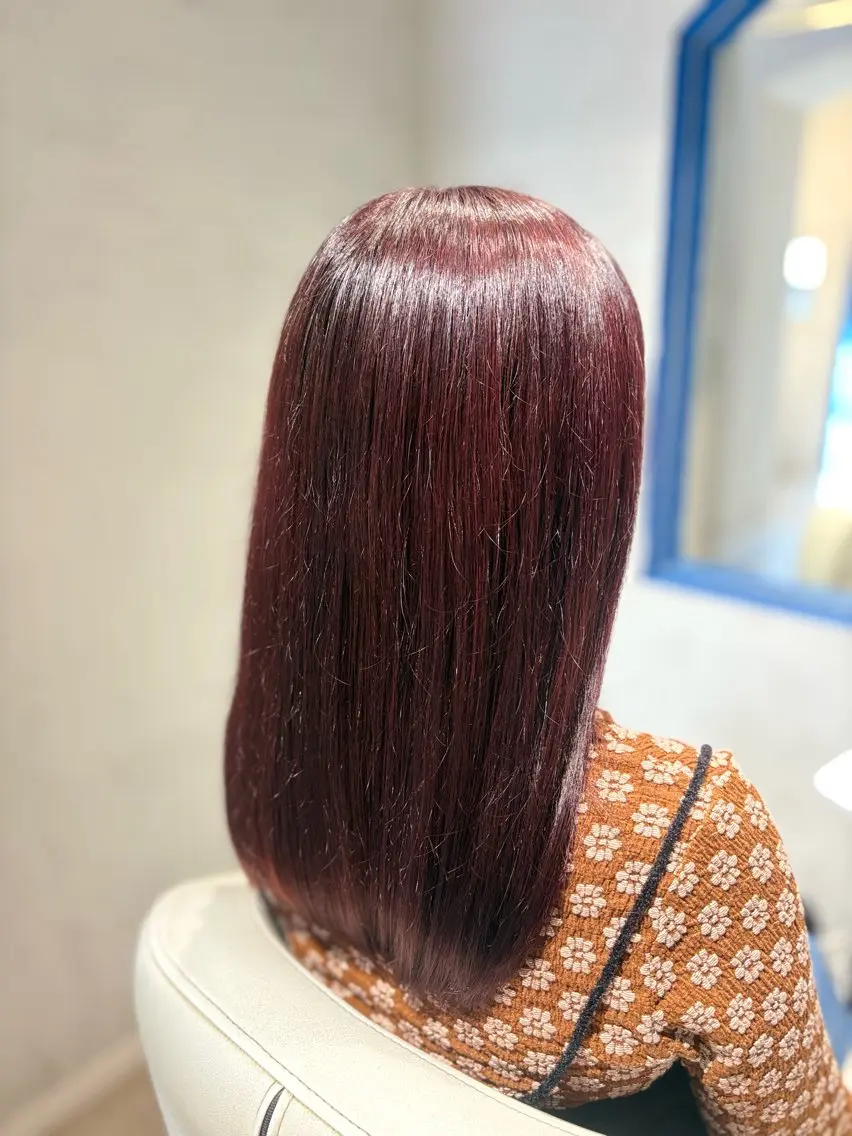 ロング カラー ボルドーカラー ピンクカラー カット ヘアカラー トリートメント MASUMI hair&spaのヘアスタイル