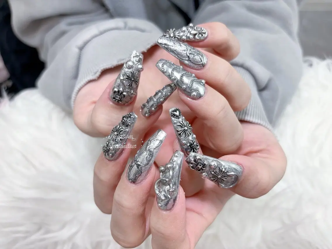 ネイル 成人式 マグネットネイル 大理石ネイル(マーブル) リボン 夏ネイル ハンドネイル MoMoA Nail ネイル長さ出し専門店のネイルデザイン