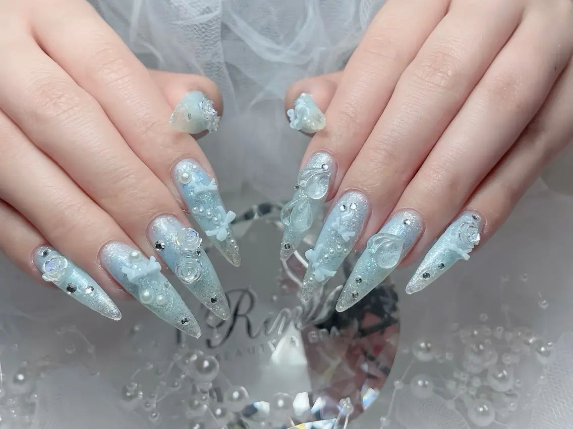 ネイル アートネイル オーロラネイル カジュアル クリアネイル 長さ出し ハンドネイル Rin Nail 新大久保店のネイルデザイン
