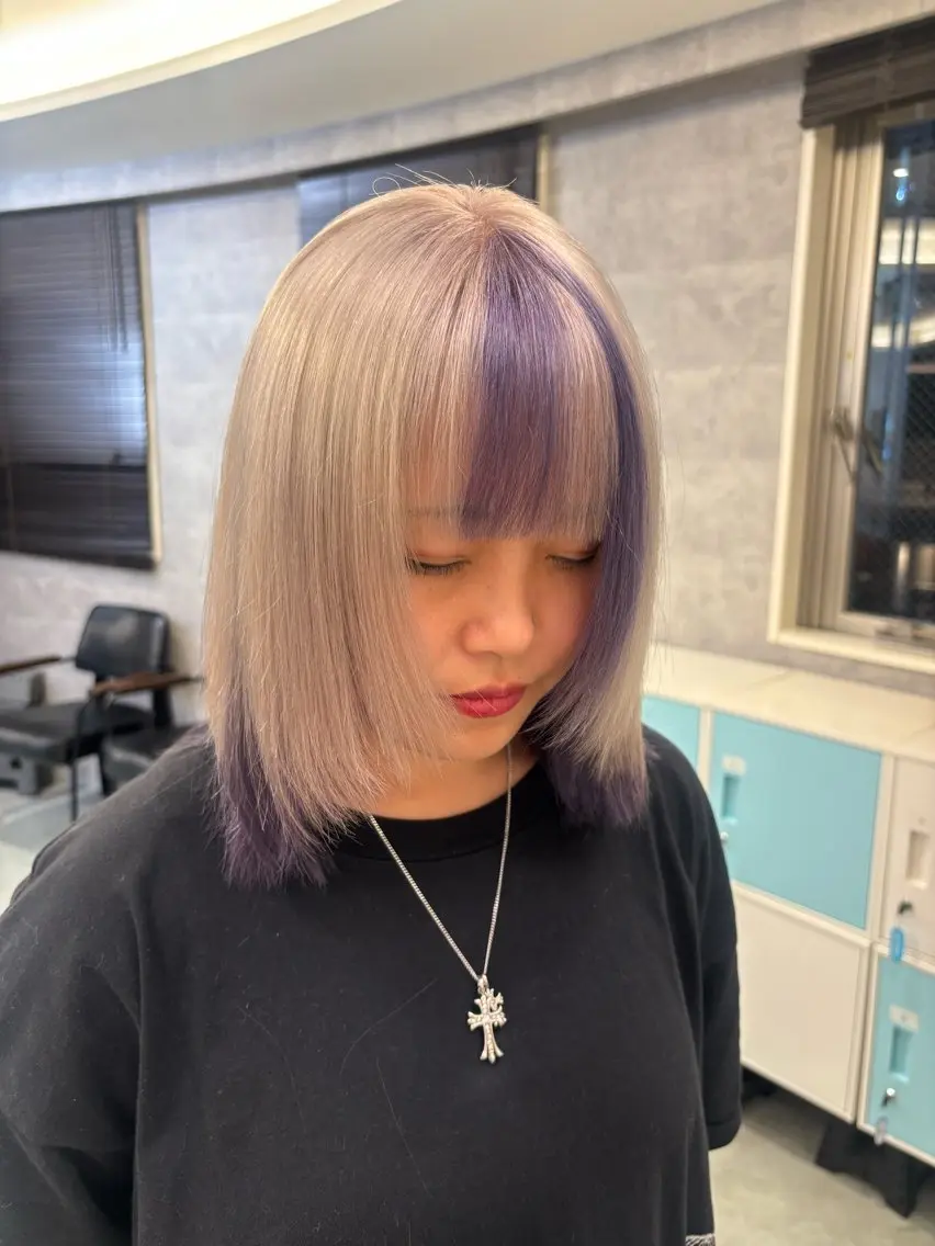 セミロング カラー ヘアカラー 艶髪ハイトーンカラー kana♡のヘアスタイル