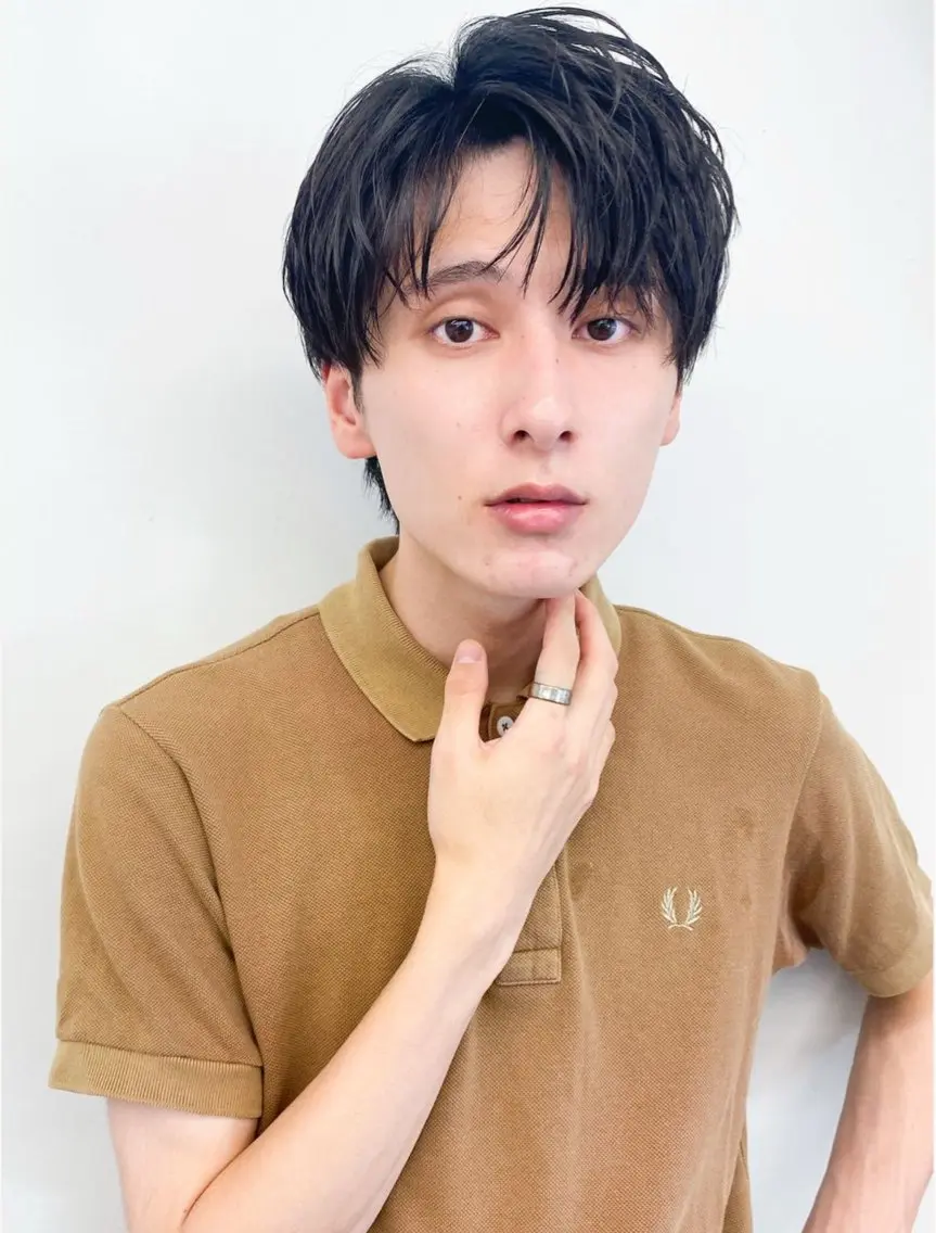 ショート パーマ メンズ センターパート ダウンパーマ メンズ韓国風 韓国マッシュ マッシュ カット パーマ ˗ˏˋいくみˎˊ˗ /パーマ/カラーのヘアスタイル