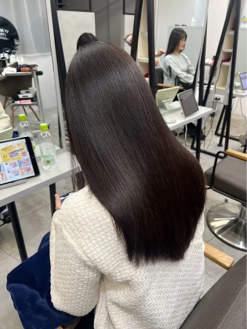ロング パーマ 縮毛矯正 🍒モテ暖色カラー × うる艶✧ ゆなのヘアスタイル