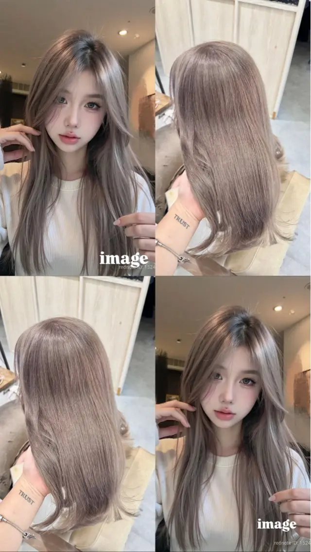 ロング カラー ベージュカラー ブリーチ シルバー シルバーベージュ ブリーチなしwカラー /艶カラー/oukaのヘアスタイル