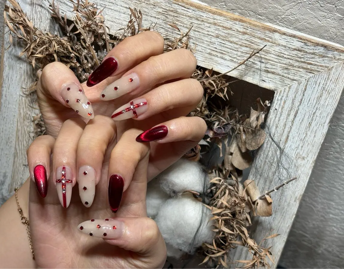 ネイル アートネイル フットネイル ジェルネイル ハート マグネットネイル babarla Nailのネイルデザイン